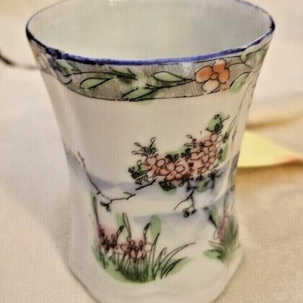 Small Demitasse  Ceramic  Tea Cup with Landscape and Bird